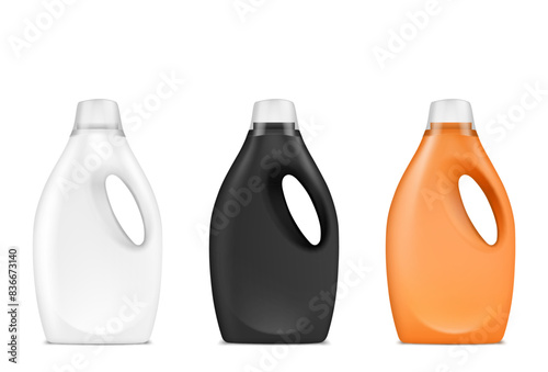 Three bottles of liquid powder. Package design. Vector illustration