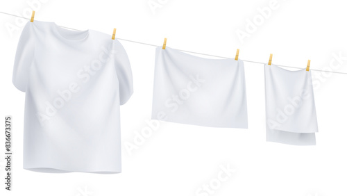 white clothes hanging on the rope. Vector illustration