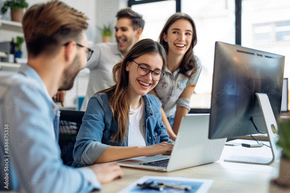 A team of business people and software developers working together in an office、オフィスで一緒に働くビジネスパーソンとソフトウェア開発者のチーム、Generative AI A team of business people and software developers working together in an office、オフィスで一緒に働くビジネスパーソンとソフトウェア開発者のチーム、Generative AI