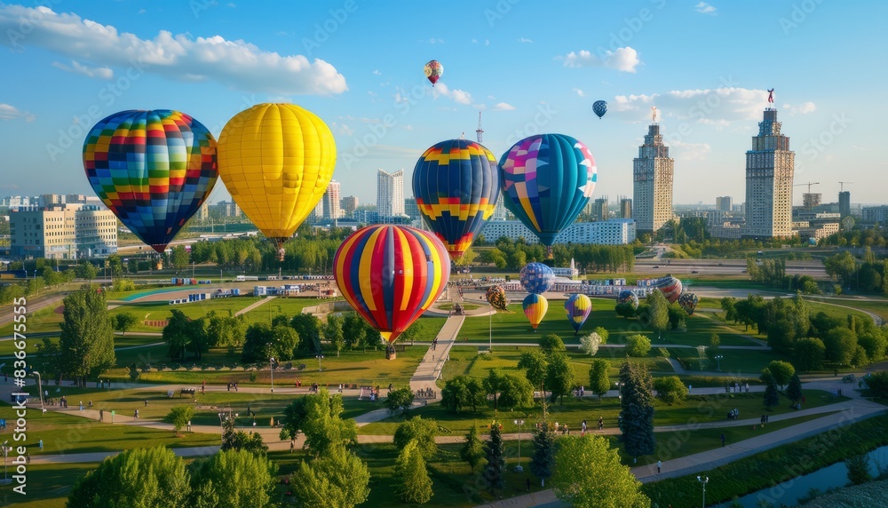 Fototapeta premium Glorious Hot Air Balloon Spectacle Lights Up Astana (Nur-Sultan)