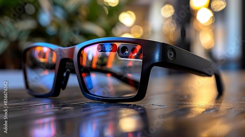 Close-up of a smart glasses with augmented reality display, emphasizing the advancements in wearable tech. Minimal and Simple,