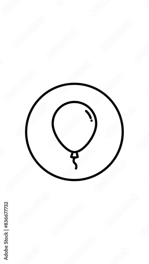 Balloon line icon inside circle, party decoration, line icons, black and white outline, vertical video animation, for web use for celebration, party, birthday, decoration. Balloon line icon inside circle, party decoration, line icons, black and white outline, vertical video animation, for web use for celebration, party, birthday, decoration.