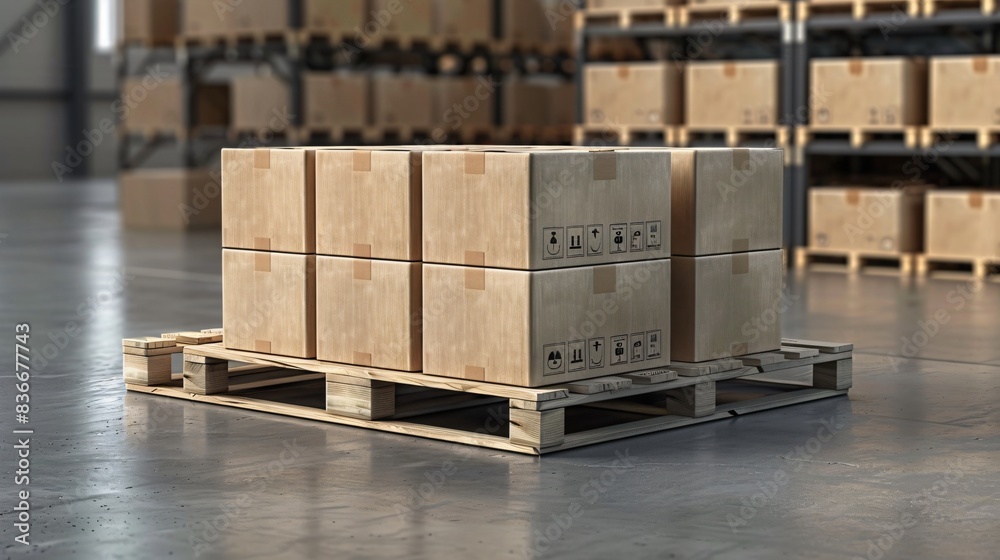Close-up of pallet with boxes in warehouse Close-up of pallet with boxes in warehouse
