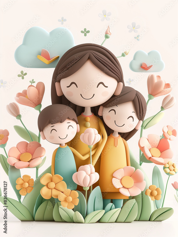 children and mother with flower children and mother with flower