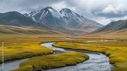 Serene River Winding Through Mountain Valley