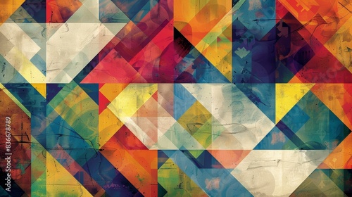 Abstract geometric pattern with vibrant colors ideal for backgrounds and embellishments.