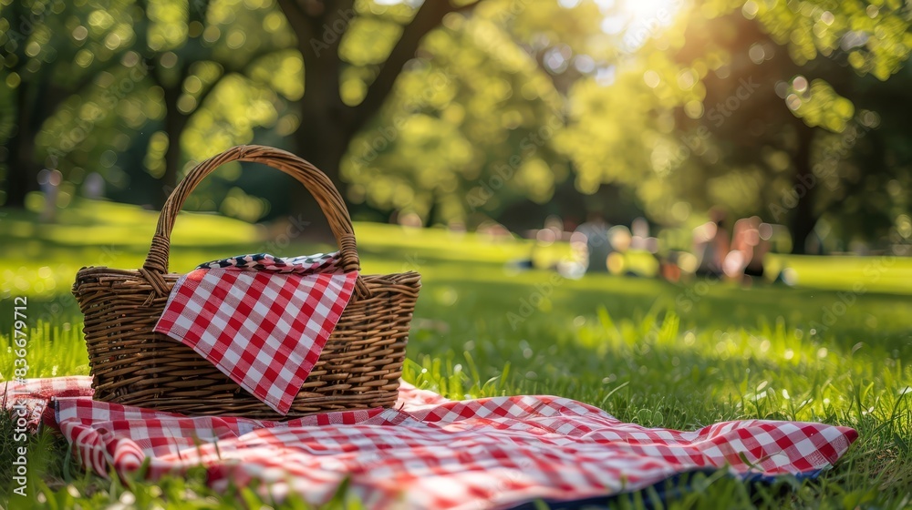 Labor Day picnic basket with American flag napkins, summer vibe Labor Day picnic basket with American flag napkins, summer vibe