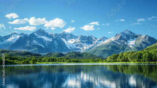 A beautiful mountain range with a lake in the foreground