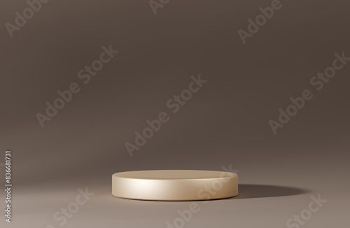 Minimal Studio Background in dark brown Colors. Gold Podium for Product Presentation