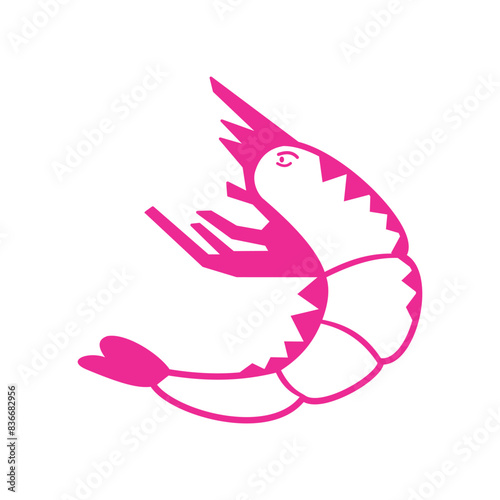 shrimp illustration in flat and line style. Design elements for illustrations of farm animals that live in water. Foodstuffs rich in animal protein