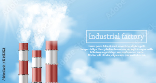Factory or power plants pipes set pollute the air. Smoke from the pipes. Vector illustration