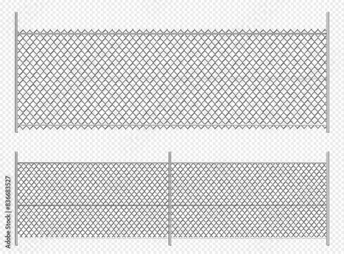 Realistic chain link fence. Metal wire fence isolated vector illustration