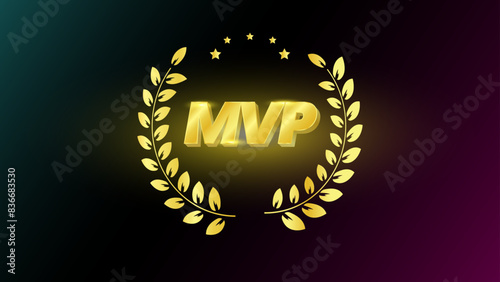 Golden MVP, emblem reward Most Valuable Player for video games or mobile gaming. Symbol of victory, achievement, honor, winner or success. Vector illustration