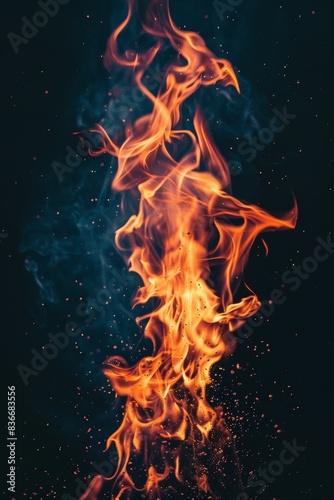 Flames blazing against dark backdrop