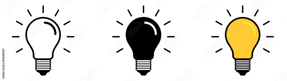 Light bulb icon set. Idea icon. Lamp concept. Light bulb, isolated in modern outline, flat, and colored design. Vector illustration Light bulb icon set. Idea icon. Lamp concept. Light bulb, isolated in modern outline, flat, and colored design. Vector illustration