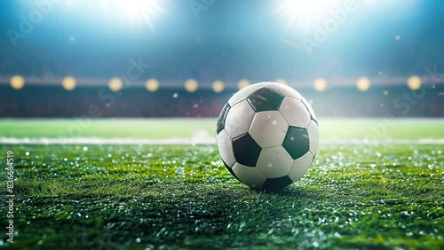 A soccer ball at field. 2026 world cup Football competition concept background.