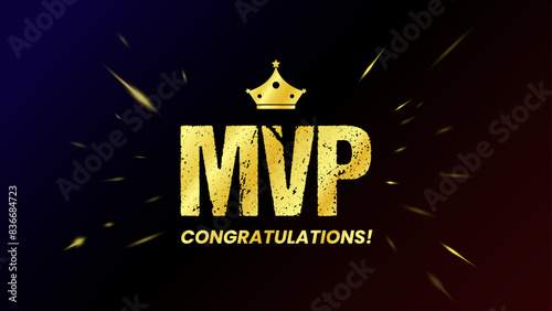 Golden MVP, emblem reward Most Valuable Player for video games or mobile gaming. Symbol of victory, achievement, honor, winner or success. Vector illustration