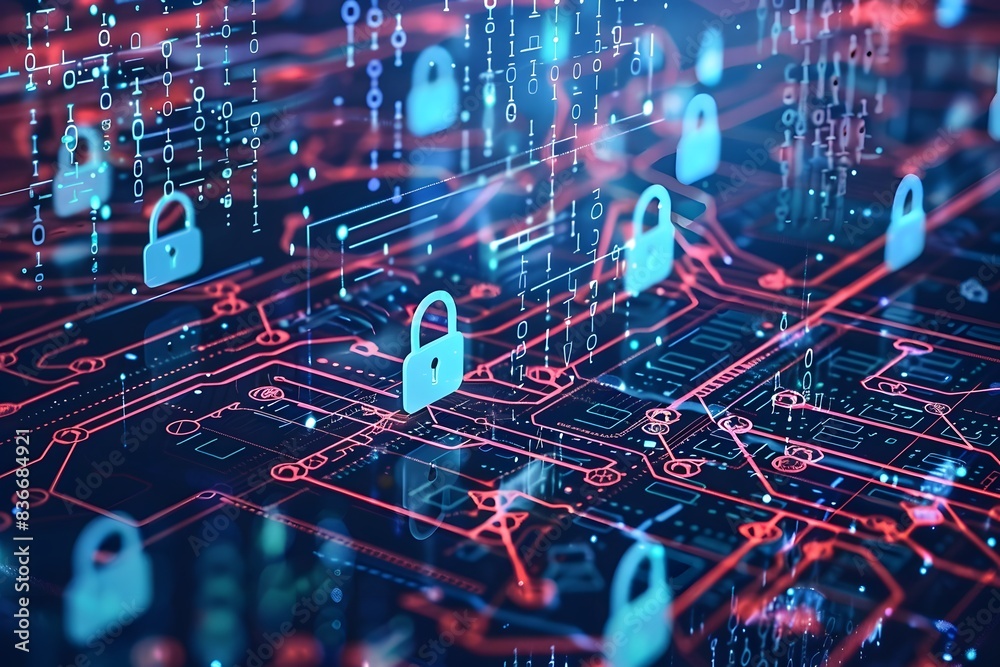Illustration of Implementing robust cybersecurity measures to protect sensitive industrial data from breaches and unauthorized access. Ai Generate. Illustration of Implementing robust cybersecurity measures to protect sensitive industrial data from breaches and unauthorized access. Ai Generate.