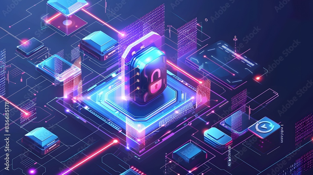 Illustration of Implementing robust cybersecurity measures to protect sensitive industrial data from breaches and unauthorized access. Ai Generate. Illustration of Implementing robust cybersecurity measures to protect sensitive industrial data from breaches and unauthorized access. Ai Generate.