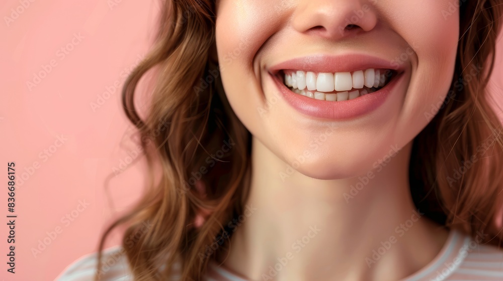 Close-up of a womans smile with bright white teeth Close-up of a womans smile with bright white teeth