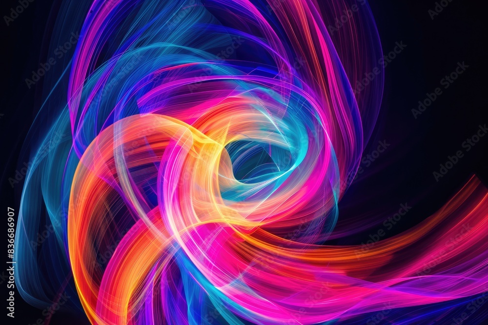 Luminous Motion: Abstract Light Painting in Vivid Colors on Dark Background Luminous Motion: Abstract Light Painting in Vivid Colors on Dark Background