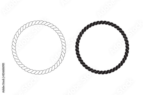 Round rope frame. Circle ropes, rounded border and decorative marine cable frame circles.