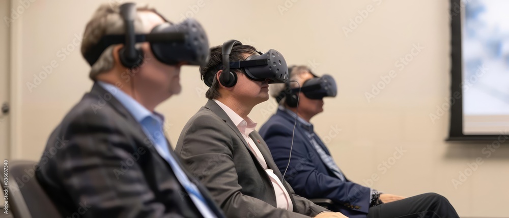 Fototapeta premium Experts conduct a virtual reality session to train professionals in advanced cybersecurity techniques