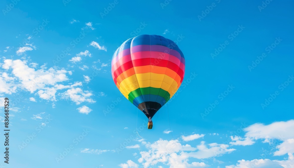 Fototapeta premium Spectacular Rainbow Hot Air Balloon Soars at Michigan Airshow