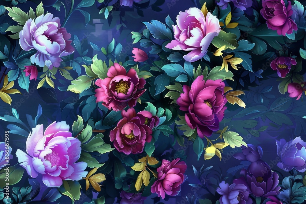 A harmonious seamless floral themed texture pattern for dynamic compositions A harmonious seamless floral themed texture pattern for dynamic compositions