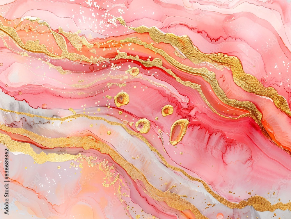 Detailed pink and gold swirl painting