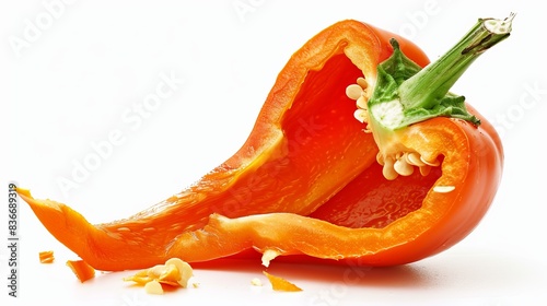 bitten bell pepper isolated on white background. waste food conecpt