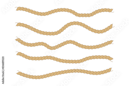 Wild west rodeo rope lasso vector illustration set isolated on white. Howdy rodeo knot western print collection for western design. photo