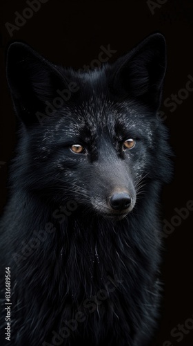Black wolf that is looking at the camera