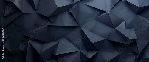 Dark blue background with geometric shapes.