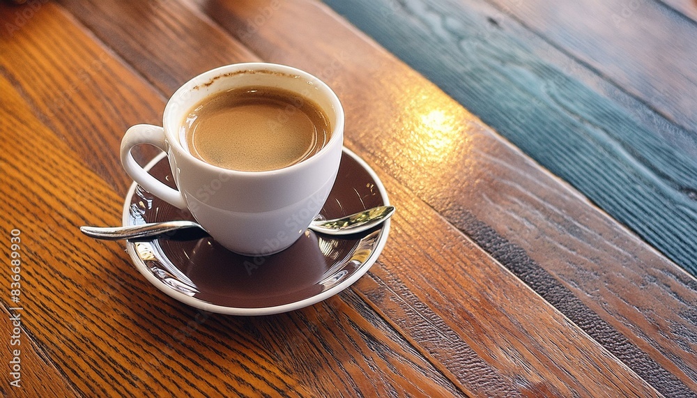 Cup of Coffee on a Table - Cozy Setting with Cappucino or Black Coffee - Background for Barrista or Cafe Cup of Coffee on a Table - Cozy Setting with Cappucino or Black Coffee - Background for Barrista or Cafe