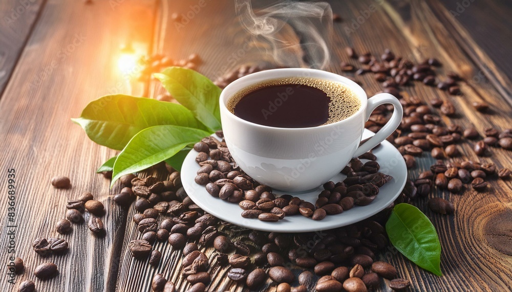Cup of Coffee on a Table - Cozy Setting with Cappucino or Black Coffee - Background for Barrista or Cafe Cup of Coffee on a Table - Cozy Setting with Cappucino or Black Coffee - Background for Barrista or Cafe