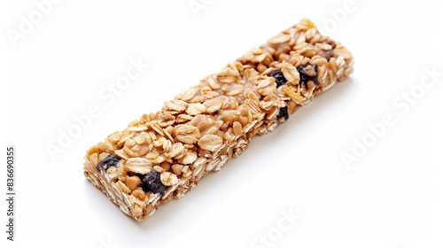 bitten granola bar isolated on white background, food object concept for designer.