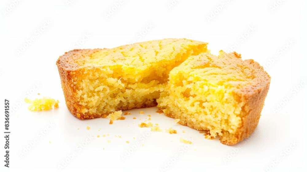 bitten piece of cornbread isolated on white background. food concept for designer bitten piece of cornbread isolated on white background. food concept for designer