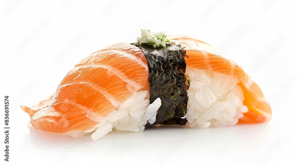 bitten piece of sushi isolated on white background, food object concept for designer. bitten piece of sushi isolated on white background, food object concept for designer.