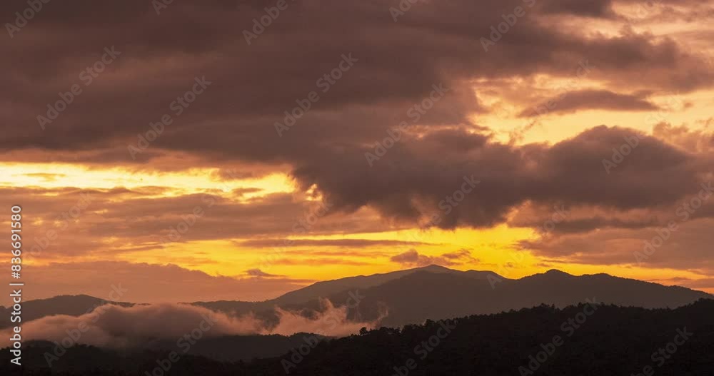 Timelapse Sunset mountain range beautiful landscape mist, dusk golden time dramatic sky. Time lapse Beautiful landscape motion high mountain ridge mist panning panorama scenery dawn dramatic sky. Timelapse Sunset mountain range beautiful landscape mist, dusk golden time dramatic sky. Time lapse Beautiful landscape motion high mountain ridge mist panning panorama scenery dawn dramatic sky.