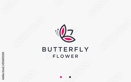 butterfly with roses logo design vector silhouette illustration