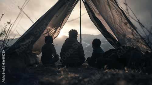 Imagine: A family huddles together under a makeshift shelter, their silhouettes telling stories of displacement and hope on International Migrants Day photo