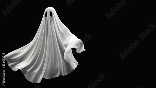 White ghost on black background, copy space, 16:9 photo