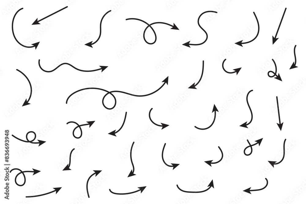 Hand drawn arrows set. Vector doodle icon. Hand drawn arrows set. Vector doodle icon.