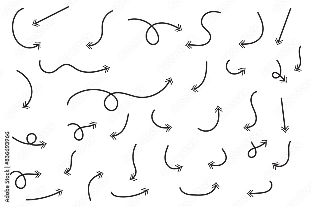 Hand drawn arrows set. Vector doodle icon. Hand drawn arrows set. Vector doodle icon.