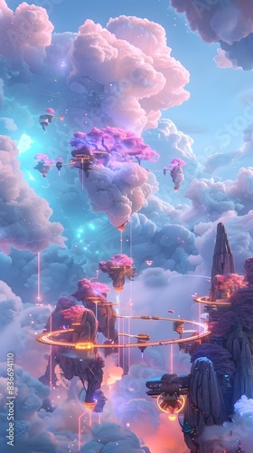Playful Cloud Navigating a Vibrant Whimsical Cloud Civilization