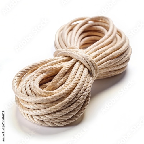 Beige Rope Coil on a White Background. Generative AI photo