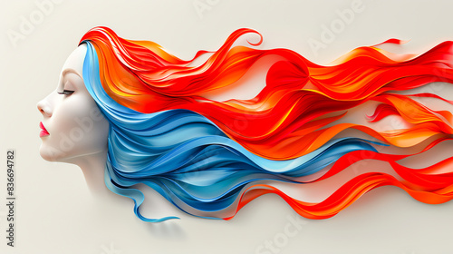 Woman with flowing red and blue hair photo