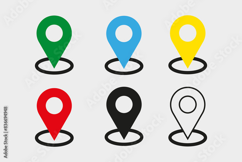 Colorful location points set. Location icon set. Place position vector symbol.
