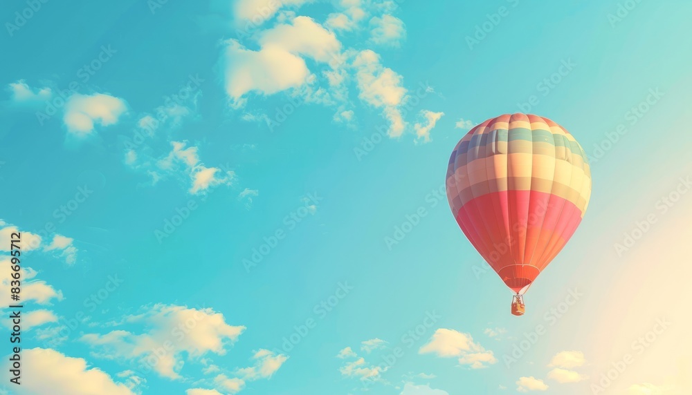 Fototapeta premium Floating Above: Stunning Hot Air Balloon against Blue Skies- AR 7:4